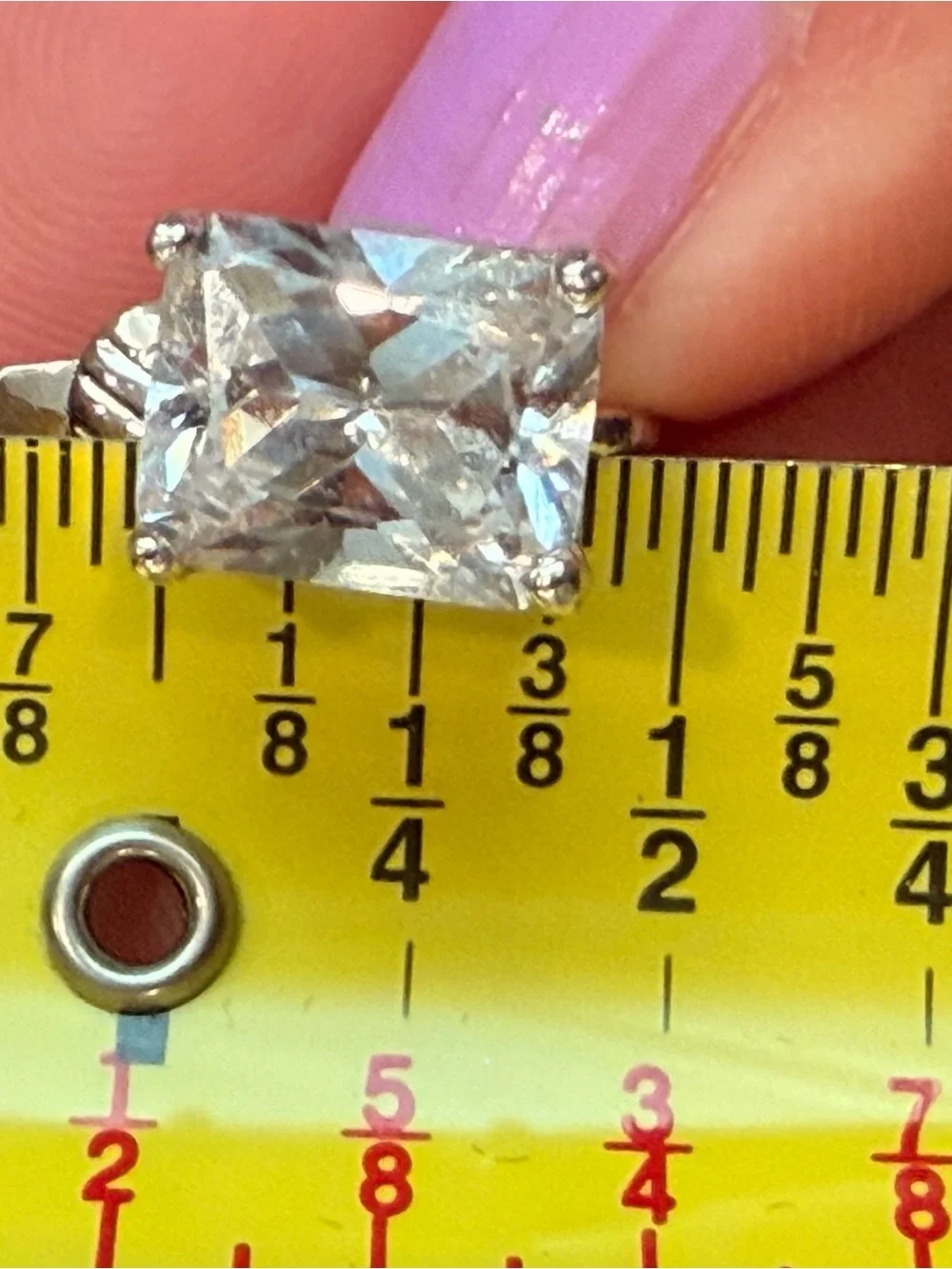 Vintage Clear Crystal Square Drop Clip On Earrings Silver Tone-1068